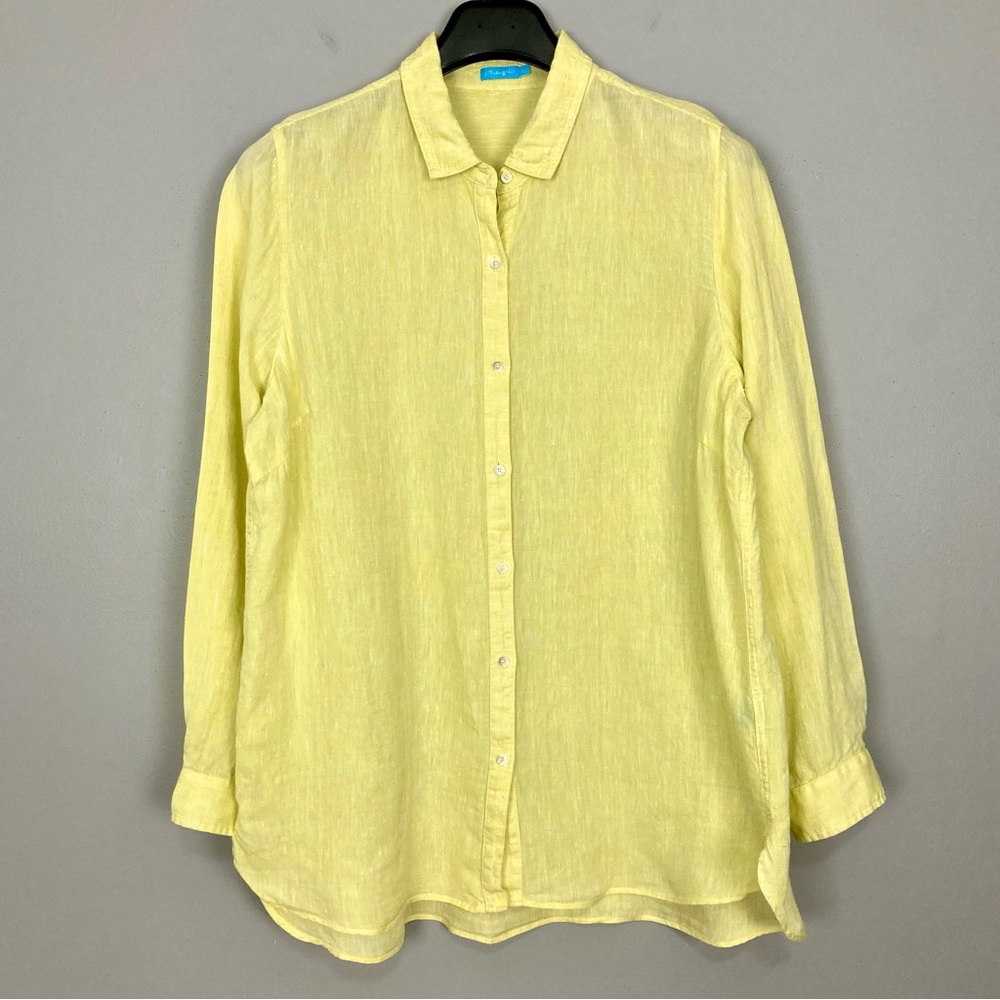 J. McLaughlin Linen Tunic Shirt Women’s Size XL Button Front Long Sleeves Yellow
